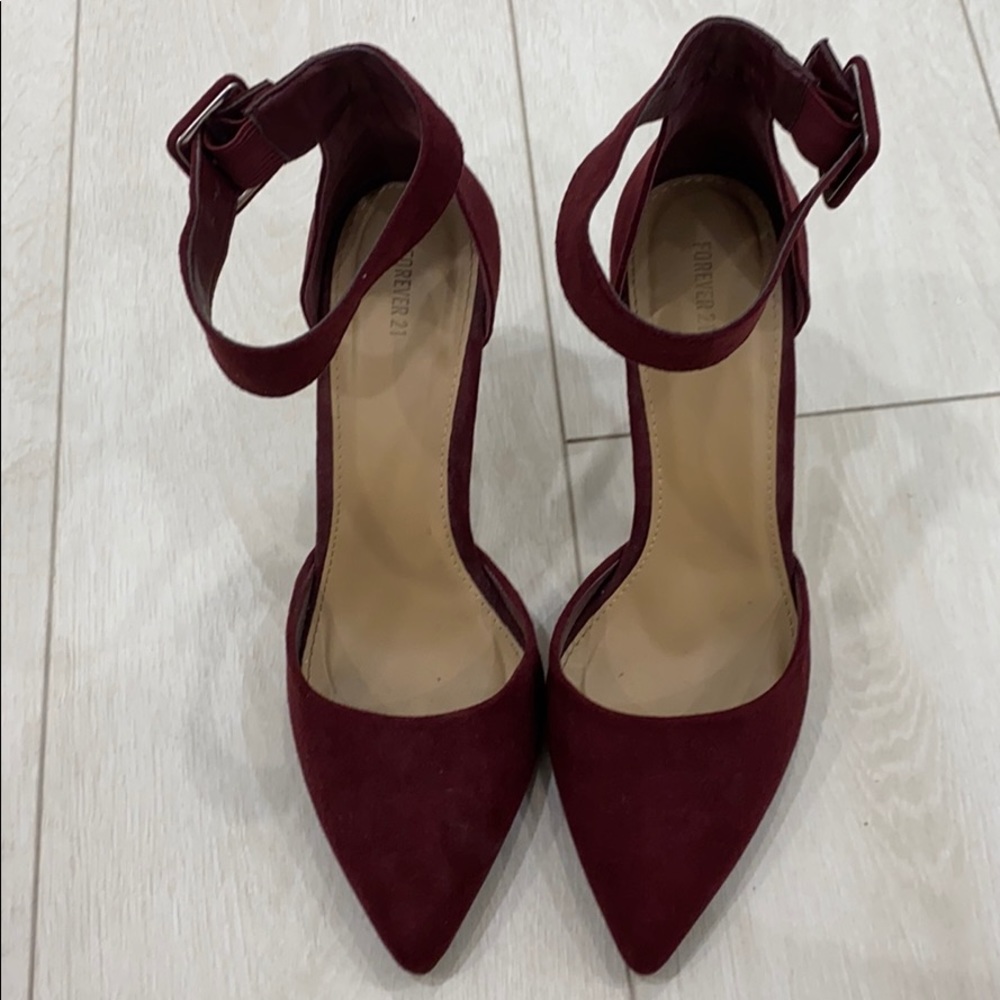 Forever 21 Burgundy Velvet Pointed Toe Buckle Heel